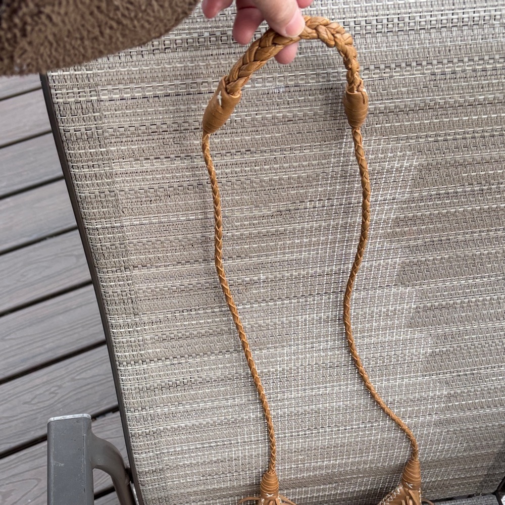 Anthropologie/En shalla Ladies Tan Boho Leatger Fringe crossbody bag-EUC-WOW! - Picture 4 of 9
